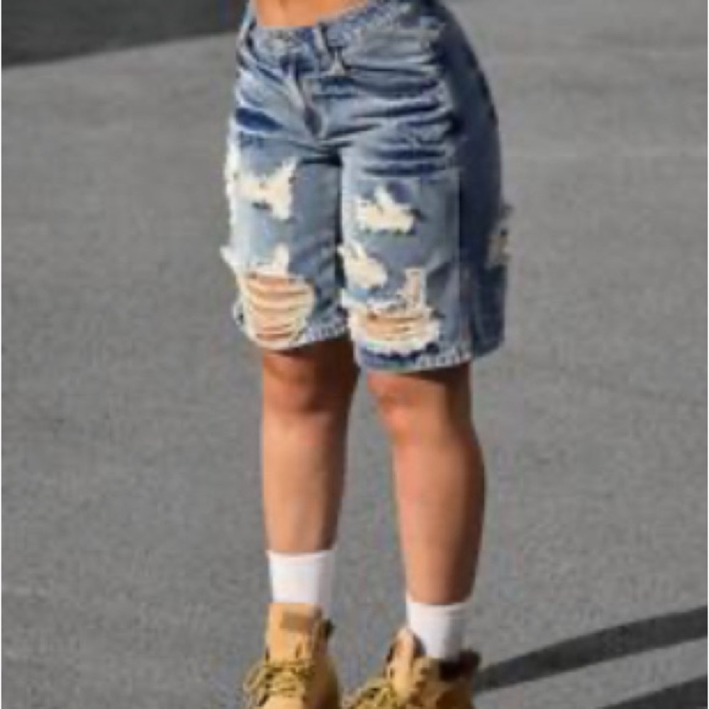 Girls’s Distressed Blue Denim Shorts